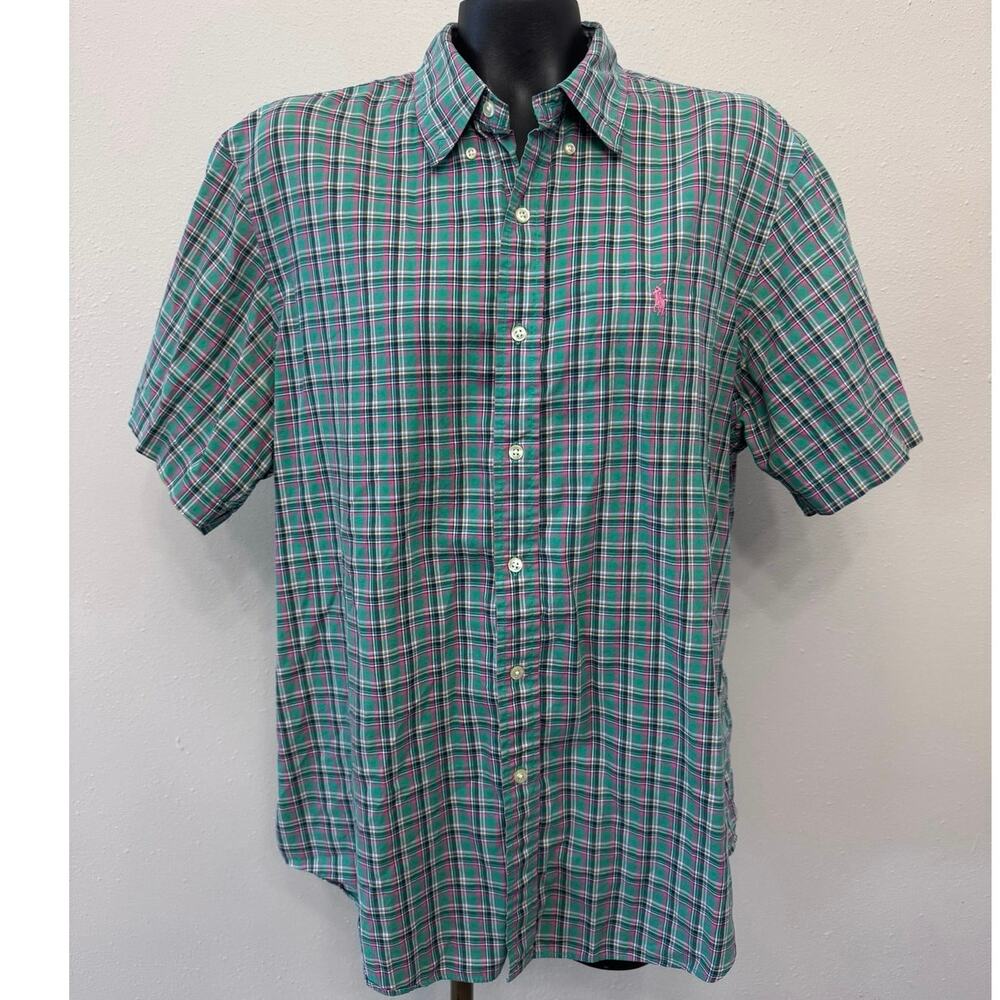 Ralph Lauren Men’s ButtonDown‎ Shirt Sz XL Pastel Plaid  Short Sleeve Preppy Y2K